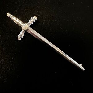Sword Shaped Kilt Pin men’s Kilt Accessory Claymore 4” Sturdy Silver Tone